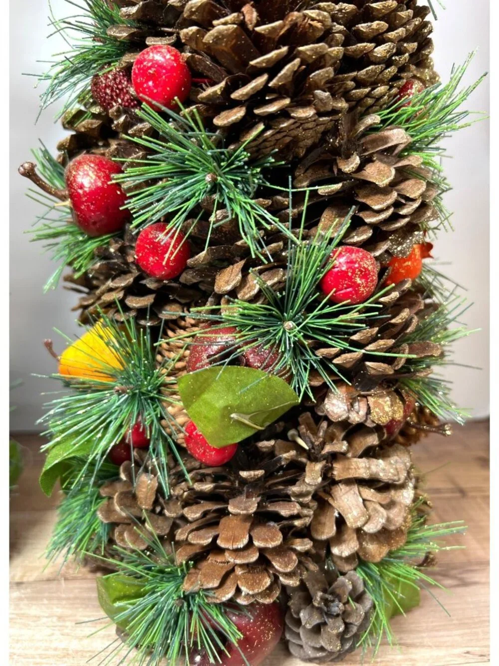 Holiday Centerpiece Pinecone & Faux Fruit Tree Glitter Accents Set Of 2 17.5'' T